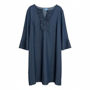 draper james denim ruffle dress Draper James Chambray Dark Wash Denim Ruffle